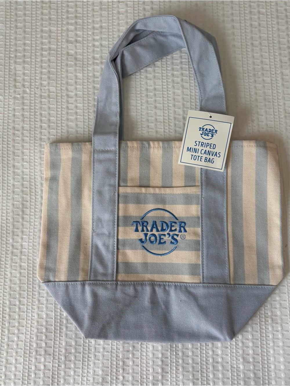 Trader Joe's Light Blue Striped Mini Canvas Tote Bag - Picture 3 of 4